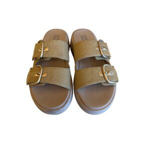 FitFlop Sandals Gold Microwobbleboard Slides HG6-675 Buckle Platform Mens US 7